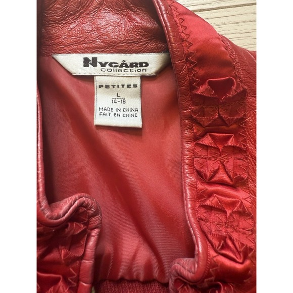 Nyagard  Womens Vintage Jacket Petite Sz L Red Leather W/ Knit Zip Up Jacket‎ - Picture 7 of 11